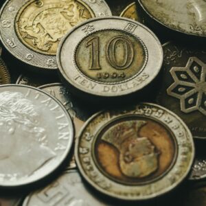 Stack of old golden and silver coins